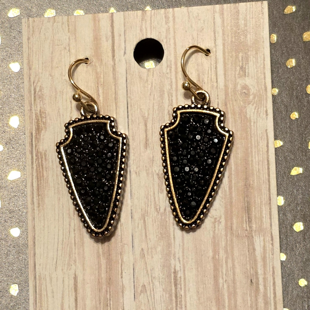 Black Druzzy Arrowhead Dangle Earrings